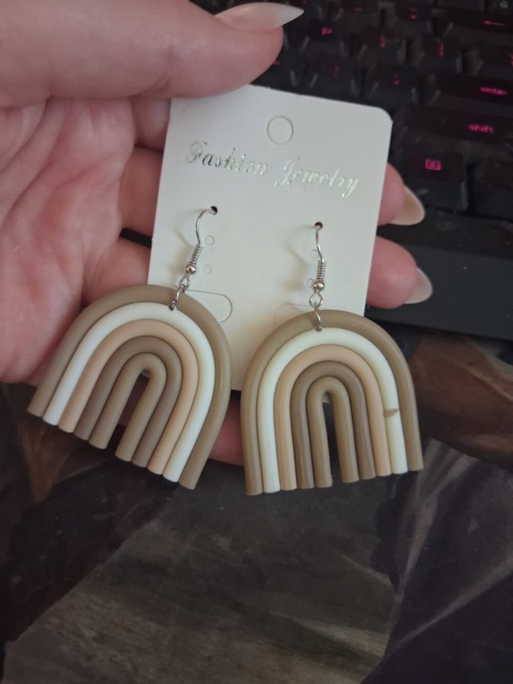 Neutral colored Rainbow dangle earrings